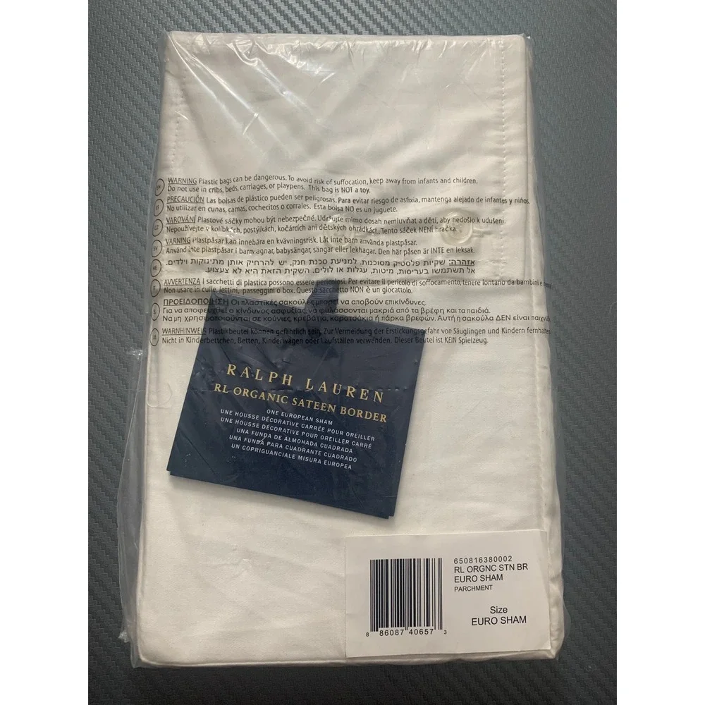 Ralph Lauren Organic Cotton Sateen Border Pillow Sham Parchment Euro